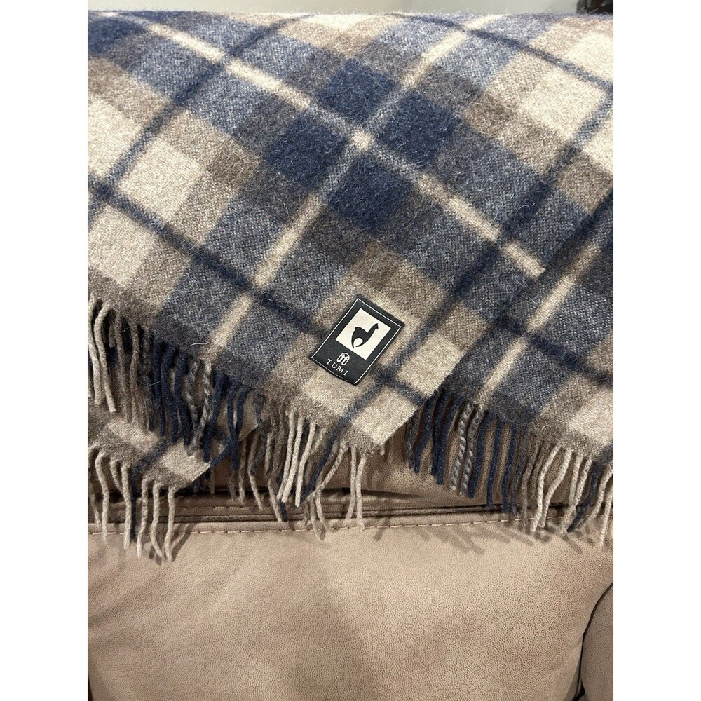 Tumi Superfine Alpaca Plaid Blanket Handcrafted Brown Blue Handcrafted 78x 60